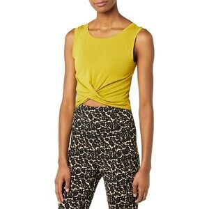 Mustard Yellow Soft Cotton Knot Front Cropped Yoga Tank Sz S